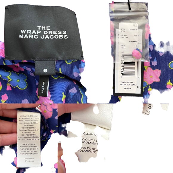 MARC JACOBS Silk Wrap Dress Half Puff Sleeves Belted Floral Blue Pink V-Neck 6 - Picture 7 of 10